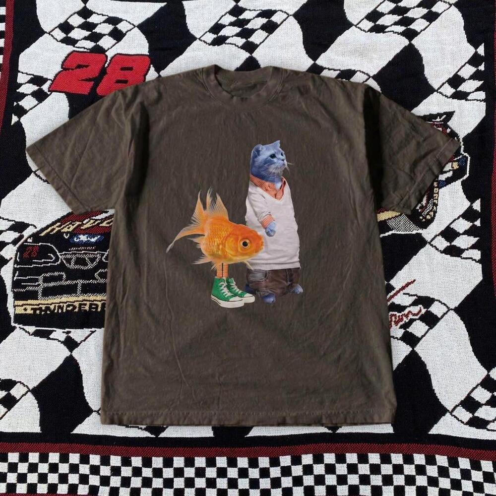 Brown And Blue Graphic Tee With A Unique